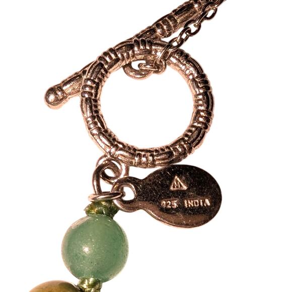 VTG 925 Sterling Silver India Stamped Jade Beaded Necklace Green Orange 33 Inch - Picture 5 of 5